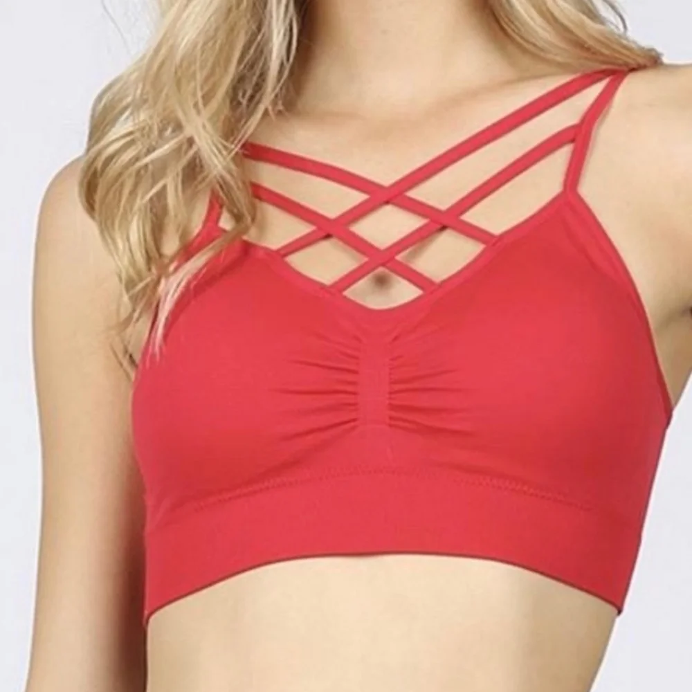 NEW🌷Zenana☆PLUS SIZE☆ V-Lattice Bralette Sports Bra RED